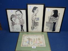 Three framed Peter Manders Cartoon Prints named verso and to include Valerie Latcham and Paul