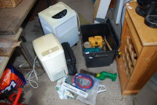 Two de-humidifers, garden tools, etc.