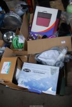 Three boxes of miscellanea; popcorn maker, air purifier, yoghurt maker etc.