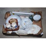 A box of mixed china, trays etc.