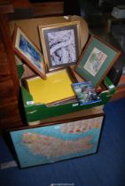 A framed Map of Minorca, 3d DVD San Andreas, picture frames, etc.