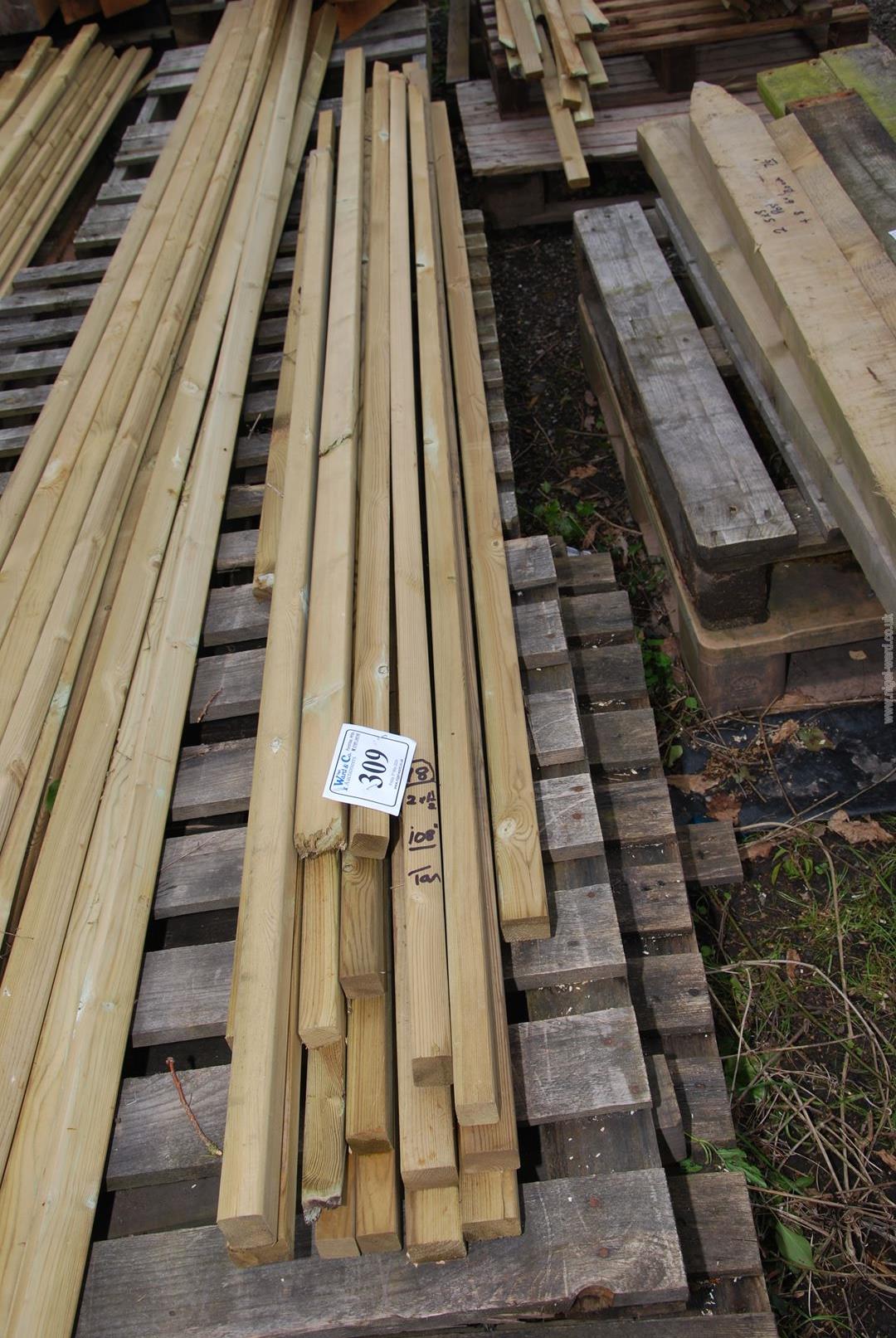 18 lengths of tantalised softwood 2" x 1 1/2" average length 108" long.