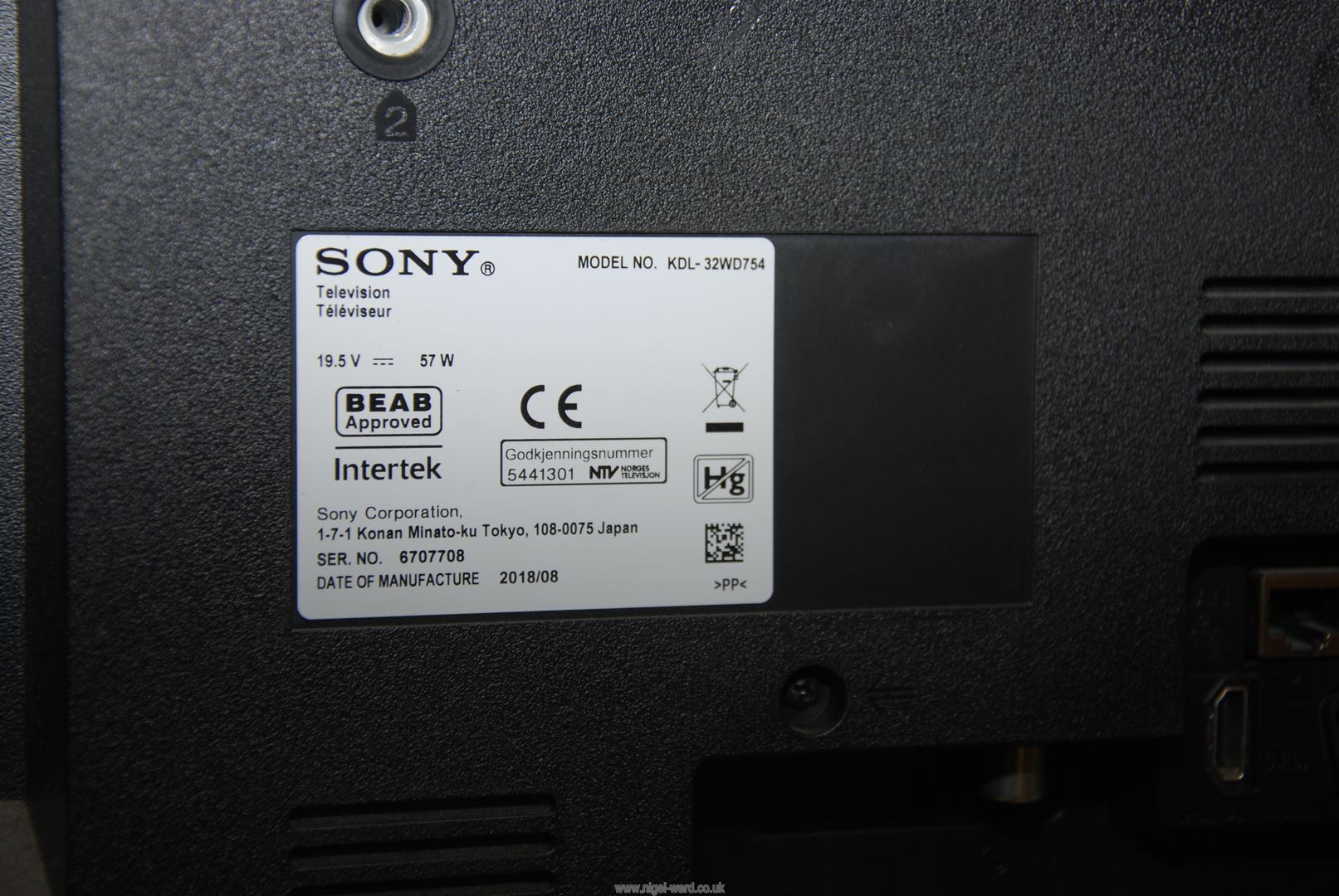 A Sony flatscreen TV model "KD:L 32WD 754". - Image 2 of 2