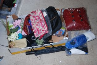 Quantity of cushions, bags, slippers, etc.