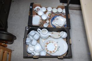 Two boxes of china, commemorative, tea ware etc.