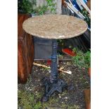 Cast Iron based Pub table with concrete rotating top, 23" diameter x 29 1/2" high.