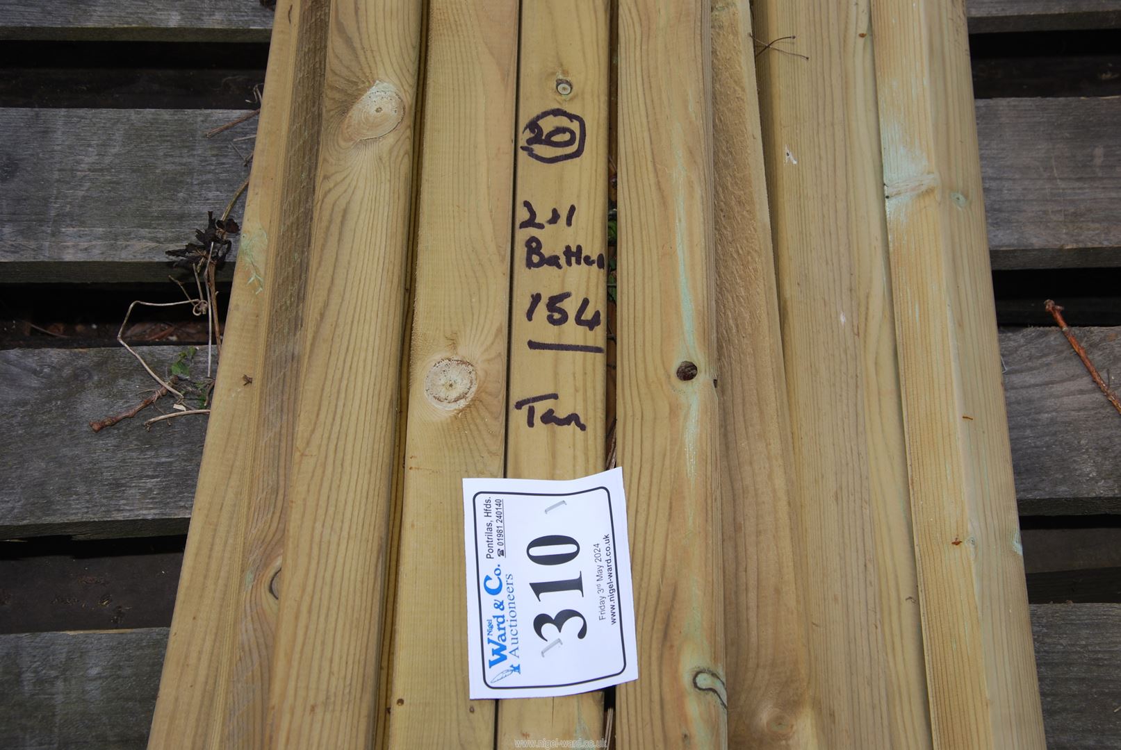 20 lengths of tanalised battens 2" x 1" x 154" long. - Image 2 of 2
