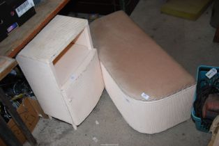 A Lloyd Loom style Ottoman and bedside cabinet, bed linen, etc.