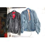 TT leathers Motorcycle Jacket, size 44 and a leather bomber jacket.