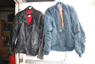 TT leathers Motorcycle Jacket, size 44 and a leather bomber jacket.