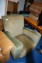 A striped green Dralon cushion Armchair.