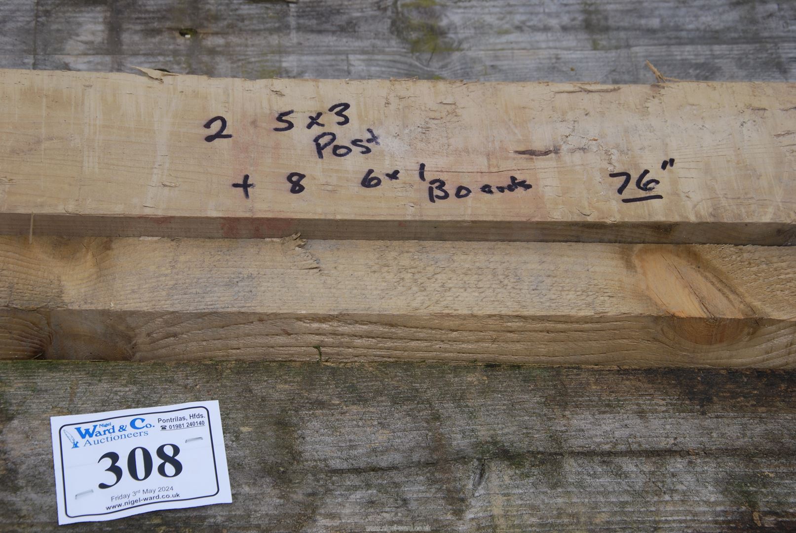 Two x 5" x 3" softwood Posts, and eight x 6" x 1" softwood boards 76" long. - Image 2 of 2