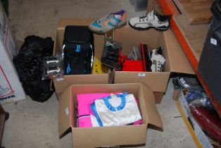 Miscellaneous cycling clothing, shoes size 39 'Shimano', waterproofs, spare pedals, pump, etc.