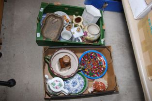 Two boxes of china, vases, teapots, jardiniere etc.