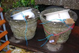 Two concrete planters,13" wide x 10 1/2" high and two chamber pots.