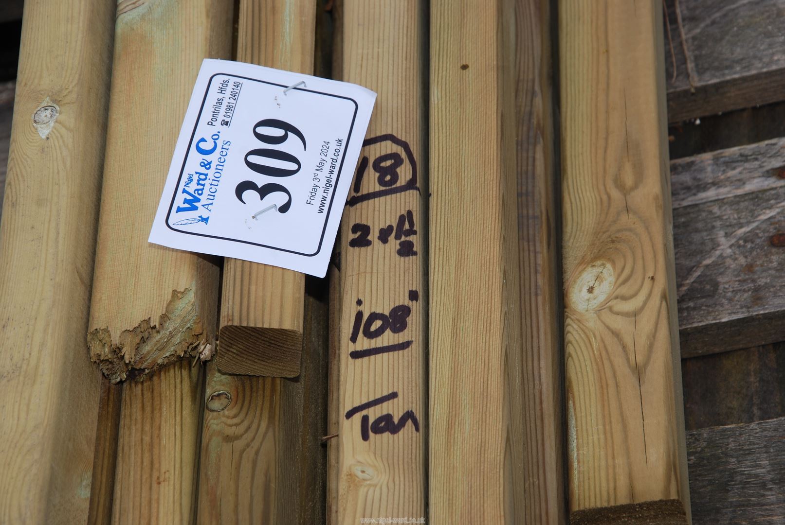 18 lengths of tantalised softwood 2" x 1 1/2" average length 108" long. - Image 2 of 2