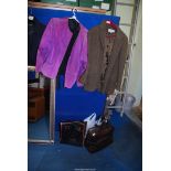A ladies purple suede jacket 'M', Phase Eight jacket size 12, two shopping bags etc.