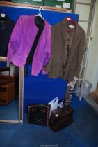 A ladies purple suede jacket 'M', Phase Eight jacket size 12, two shopping bags etc.