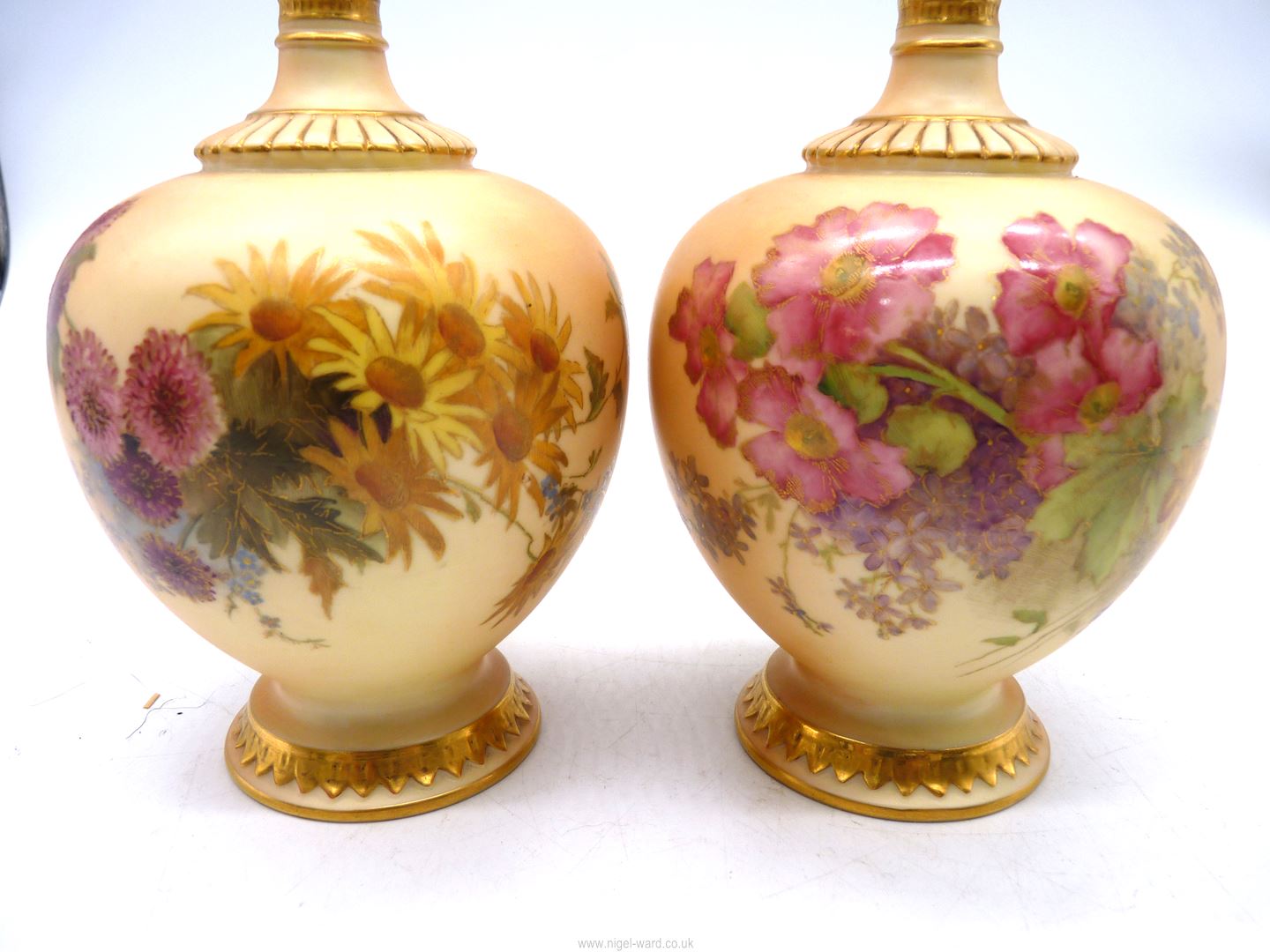 A pair of Royal Worcester bottle bud Vases, marks for 1897, - Image 2 of 3