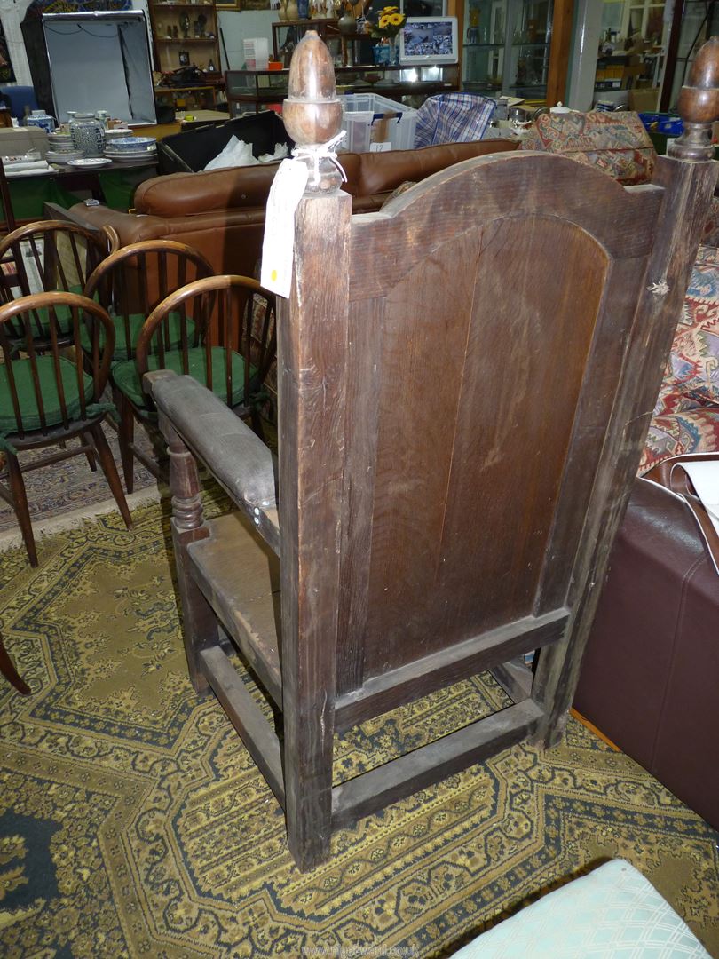 A heavy old Oak Armchair of Bardic/Mayoral design having a solid seat, - Image 3 of 5