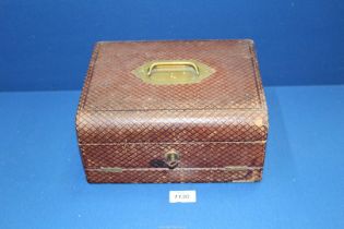 A fold-out Correspondence box with slope, inkwell and letter rack, brass recessed carrying handle,