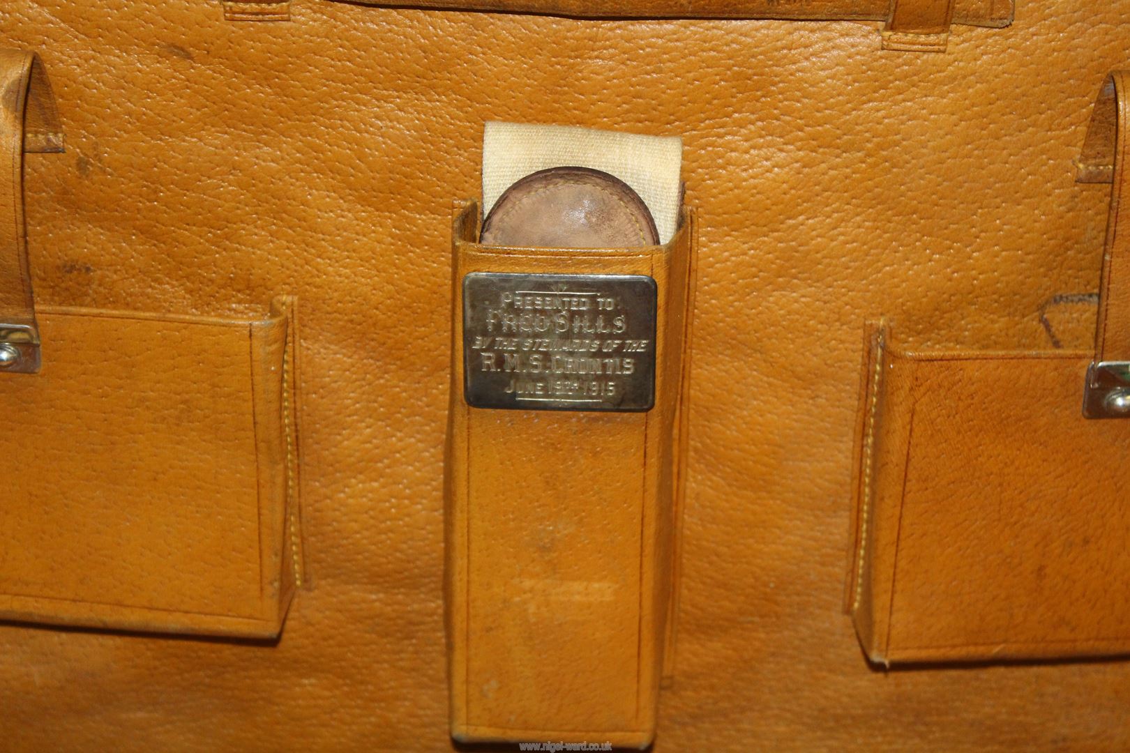 A gentleman's Leather Suitcase with silver topped jars (one jar missing but lid present), - Image 3 of 3