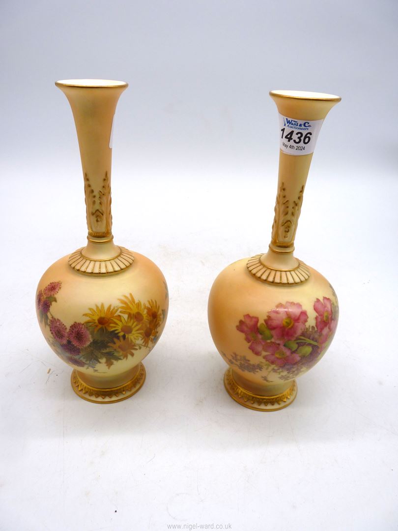 A pair of Royal Worcester bottle bud Vases, marks for 1897,