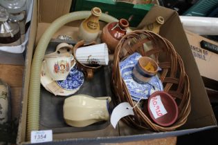 An unusual cane basket and various china including Minton mask spouted Jug (cracked),