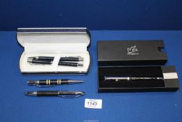 A small quantity of pens including; cased KLXZ102 fountain pen, Pierre Belvedere ballpoint,