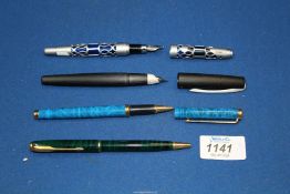 Four pens including; Parker Sonnet ballpoint, Wancher fountain pen, L' Plume ballpoint, etc.