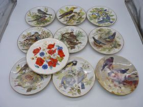 A quantity of Bradex WWF display plates of birds, plus one of poppies.