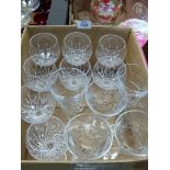 Five Royal Doulton 'lunar' champagne/wine glasses and a set of eight cut glass wine glasses.