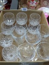 Five Royal Doulton 'lunar' champagne/wine glasses and a set of eight cut glass wine glasses.