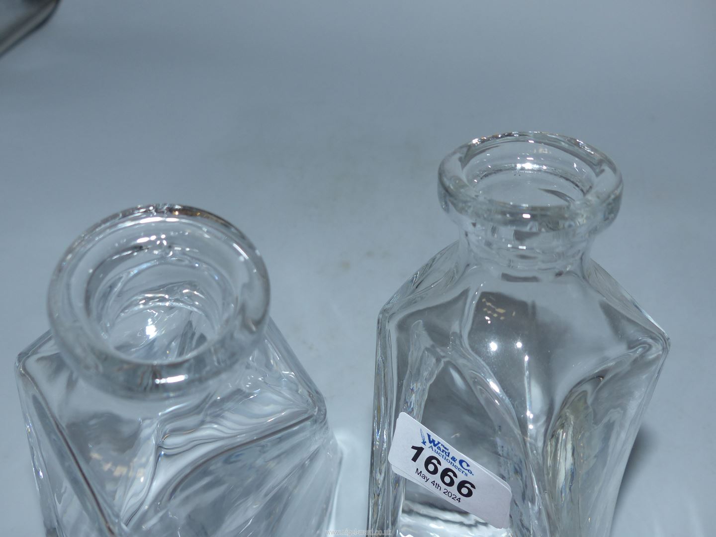 A pair of 'Lovers Decanters' crystal glass decanters, each decanter 11" tall x 4" wide, - Image 3 of 3