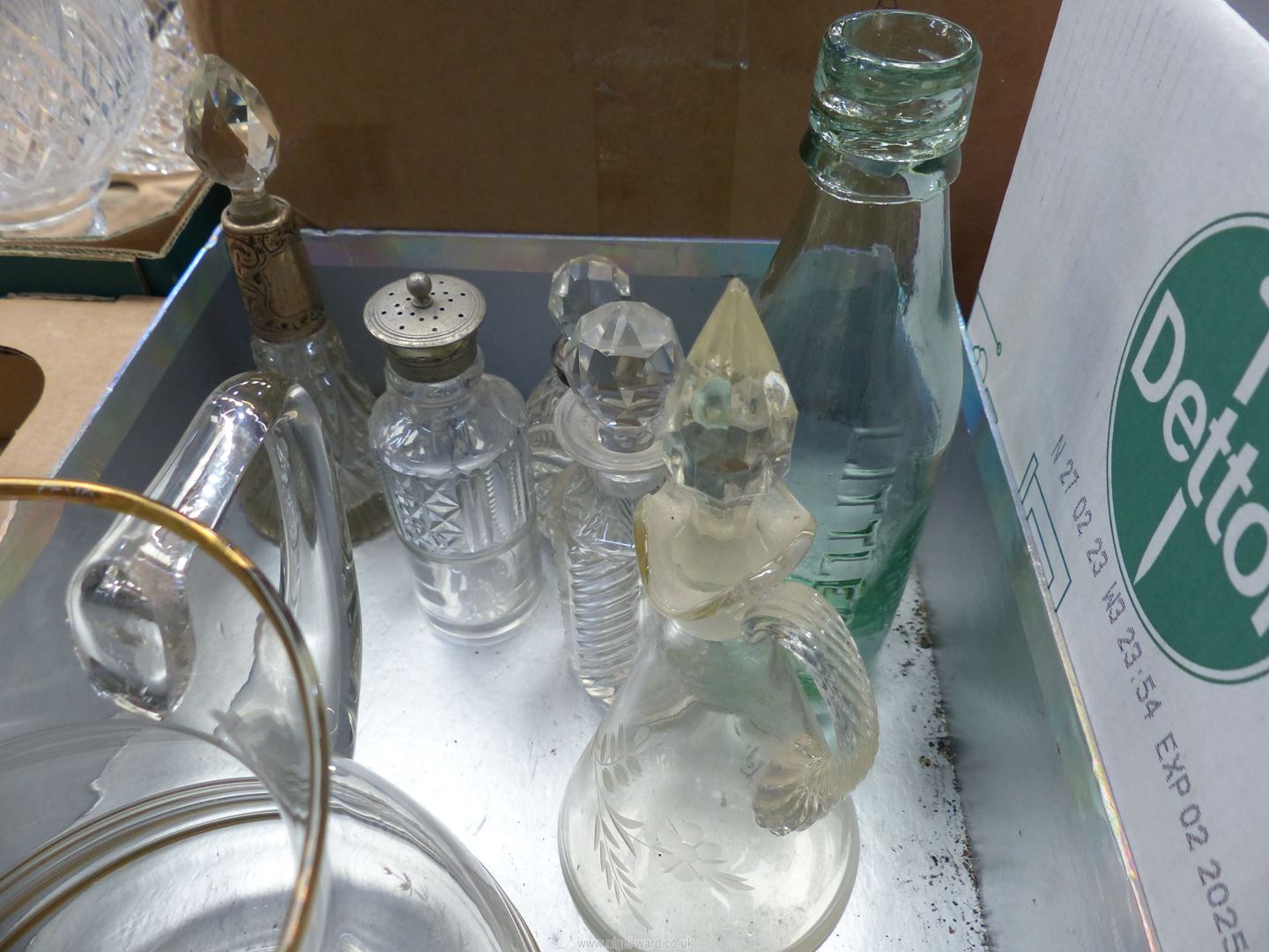 A small quantity of glass including; perfume bottle having silver collar, cruets, - Image 2 of 2