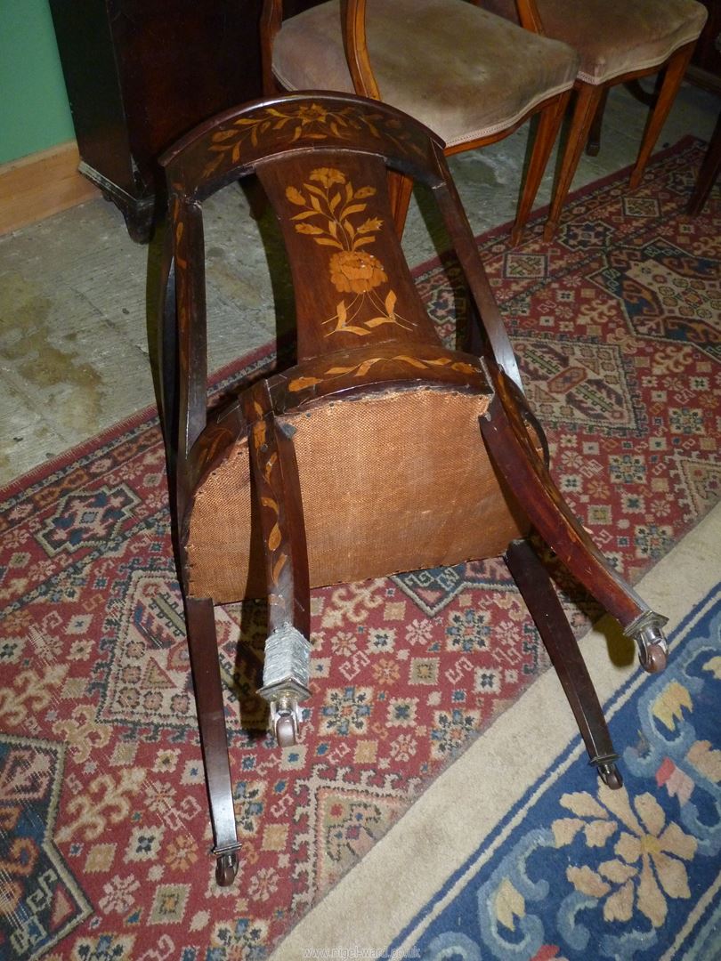 A most attractive Walnut and other woods Marquetry decorated open armed Elbow Chair, - Image 3 of 8