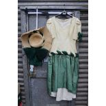 A handmade vintage "Bo Peep" style Dress with rope-twist drop waist along with matching straw hat,