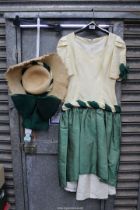 A handmade vintage "Bo Peep" style Dress with rope-twist drop waist along with matching straw hat,