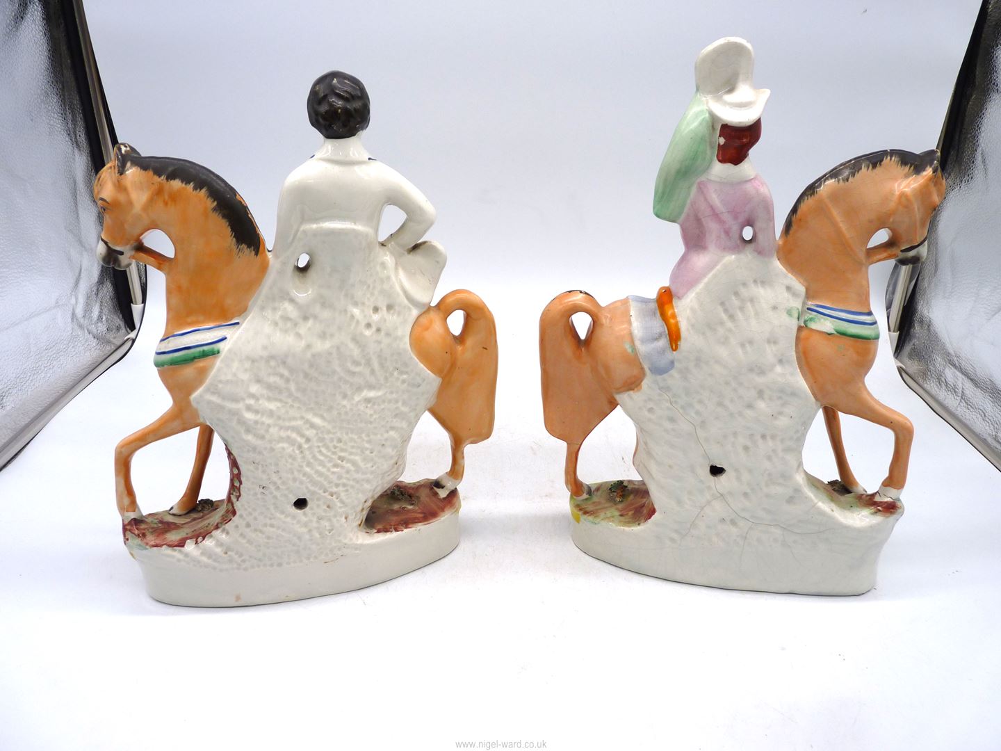 A pair of Staffordshire figures on horseback - 'Prince of Wales' and 'Princess' (a/f), 13 1/2" tall. - Image 4 of 5