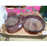 A small quantity of 1930'/40's Art Deco mauve Cloud glass including posy bowls,