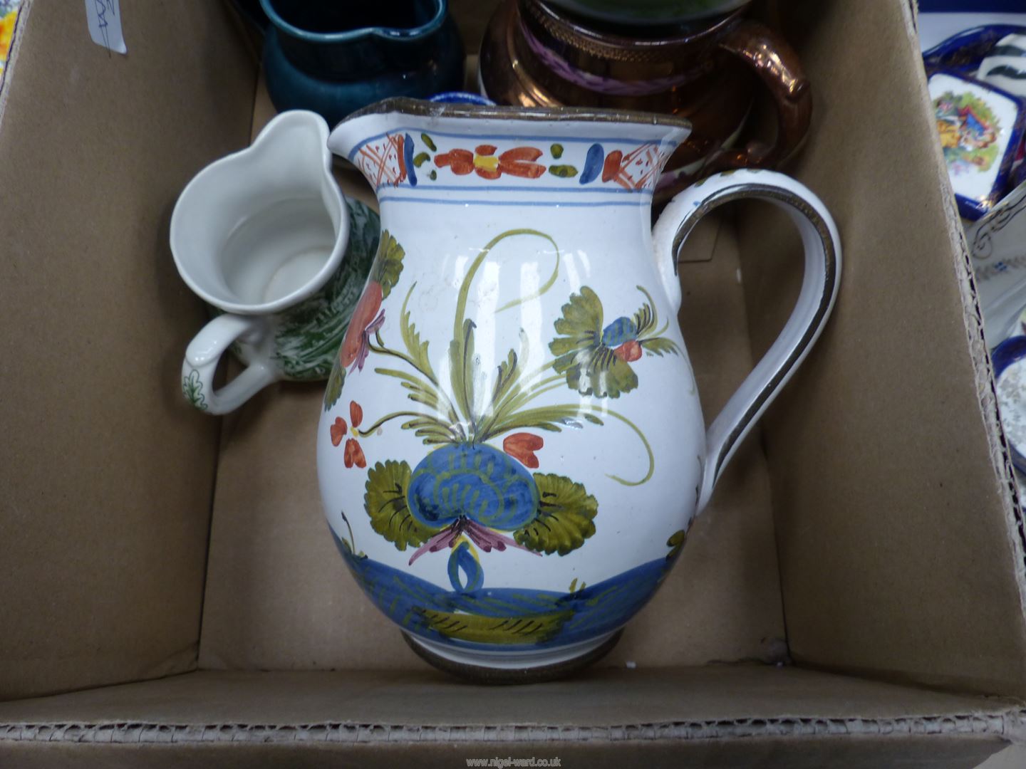 Six china Jugs including small Quimper, Prinknash, copper lustre, etc. - Image 3 of 7