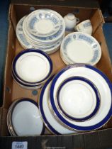A quantity of blue ''Ridgways'' and Sheridan dinnerware.