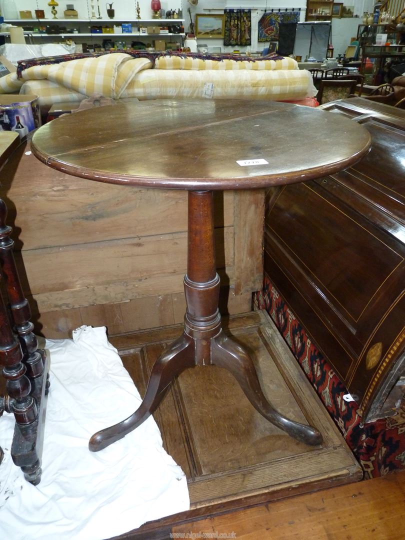 A circular Satinwood occasional Table standing on a turned pillar with three elegant splayed feet,