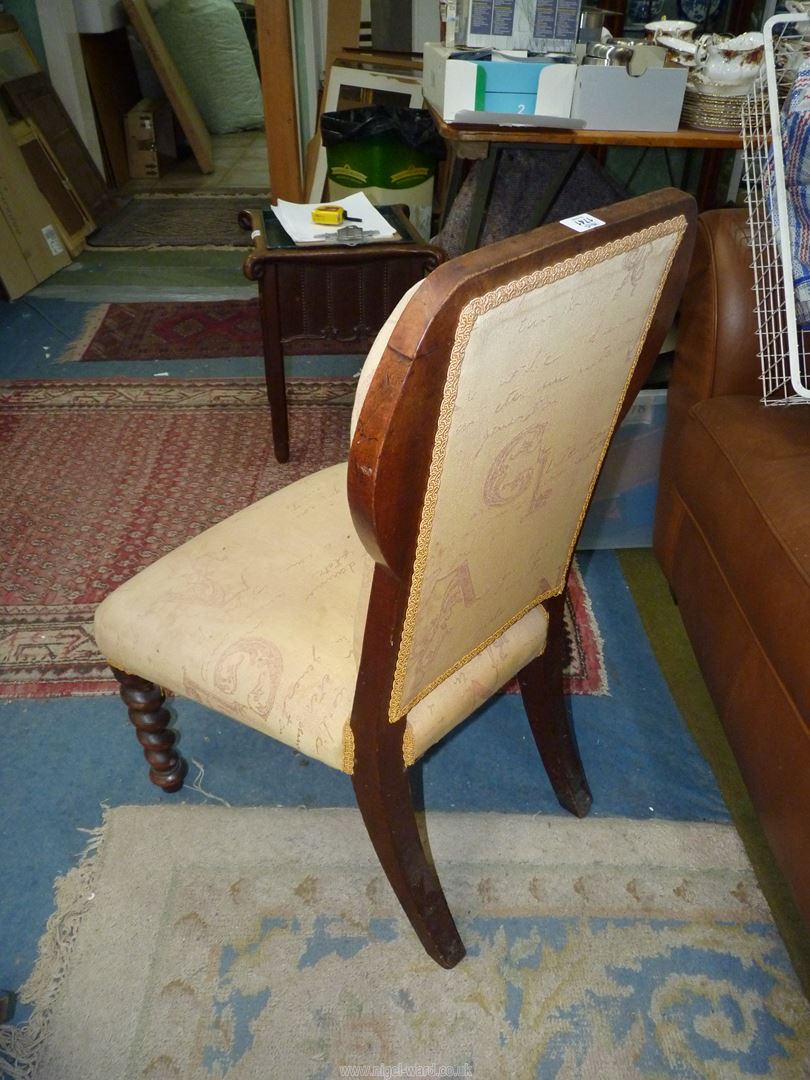 A Mahogany framed beige upholstered Chair standing on mirrored twist front legs. - Image 2 of 4
