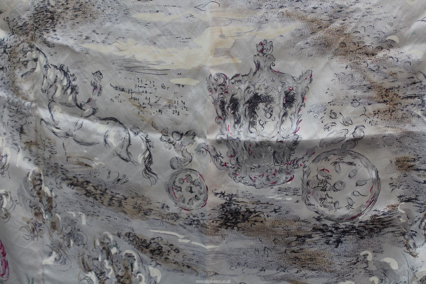 An Oliver Messel silk Jubilee scarf having coach and horse to the centre with various plants - Image 3 of 5