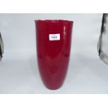 Glass vase with pie crust rim and stretched vertical clear bubbles, 12 1/2" tall, 6 1/4" wide.