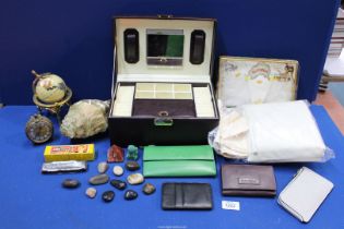 A quantity of miscellanea including jewellery box, mineral globes, shell, purses and wallets, etc.