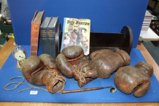 A quantity of miscellaneous including two pairs of vintage leather boxing gloves,