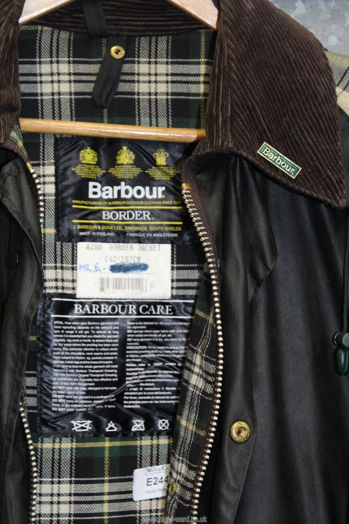 A Barbour 'Border' 3/4 Wax jacket, size 42". - Image 2 of 2