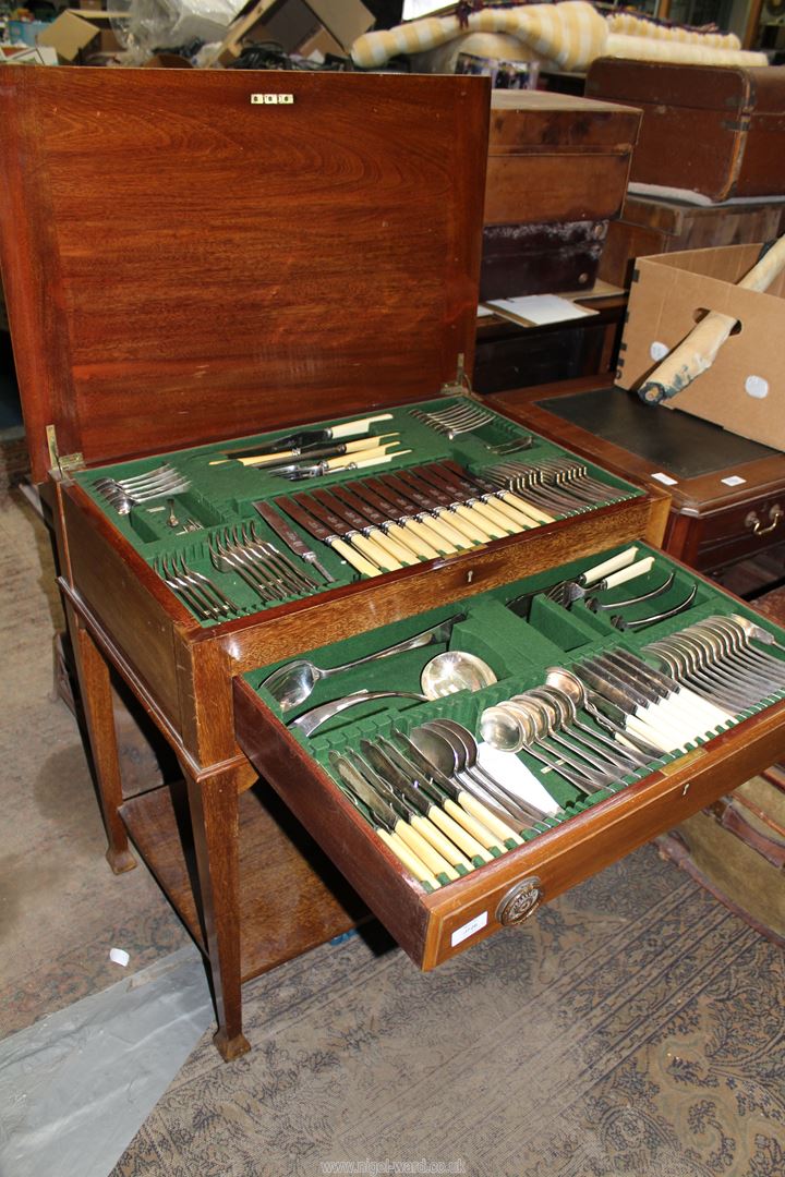 A good quality Mahogany Canteen of Cutlery, designed a side table, standing on tapering square legs, - Image 6 of 9